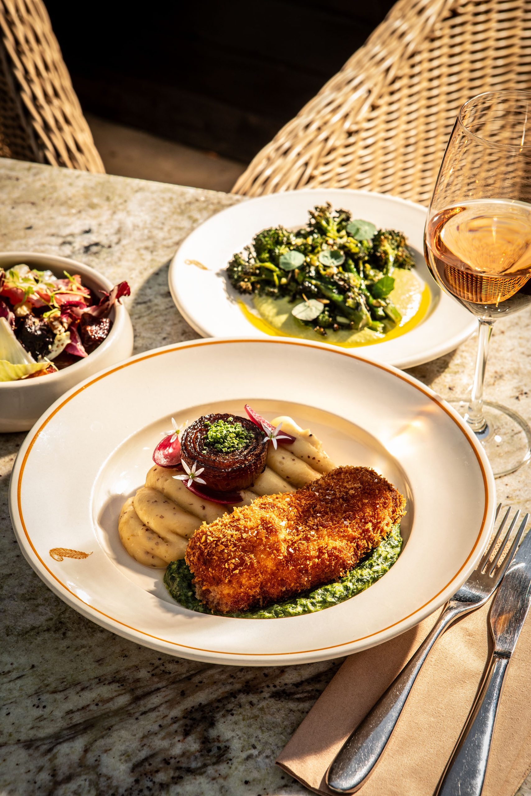 Image showing restaurant dishes on a marble table