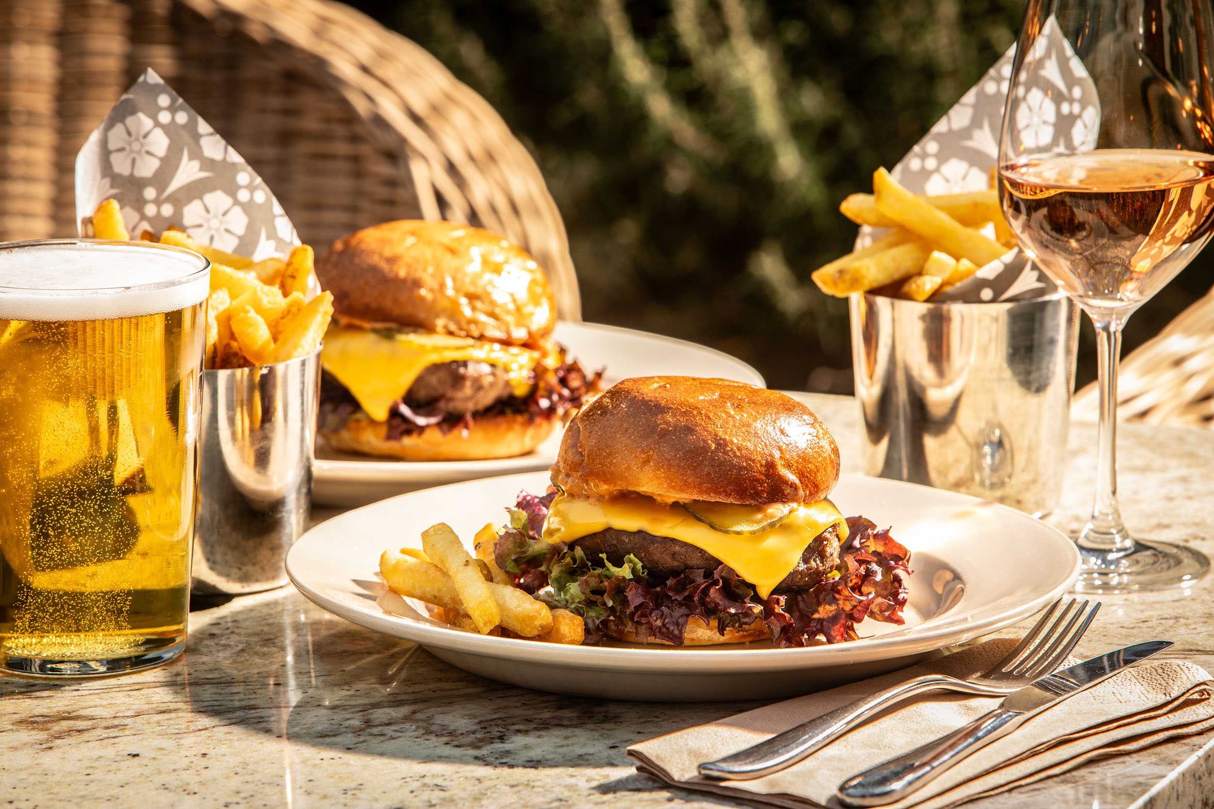 Image showing delicious burgers set out on a table out on The Terrace at The General Tarleton